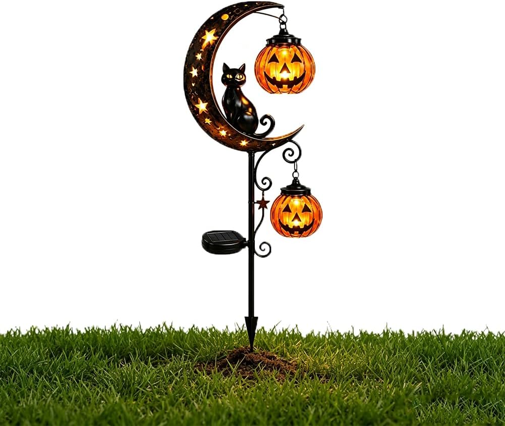 Outdoor Lighting Black - 태양광 할로윈 검은 고양이 호박 달