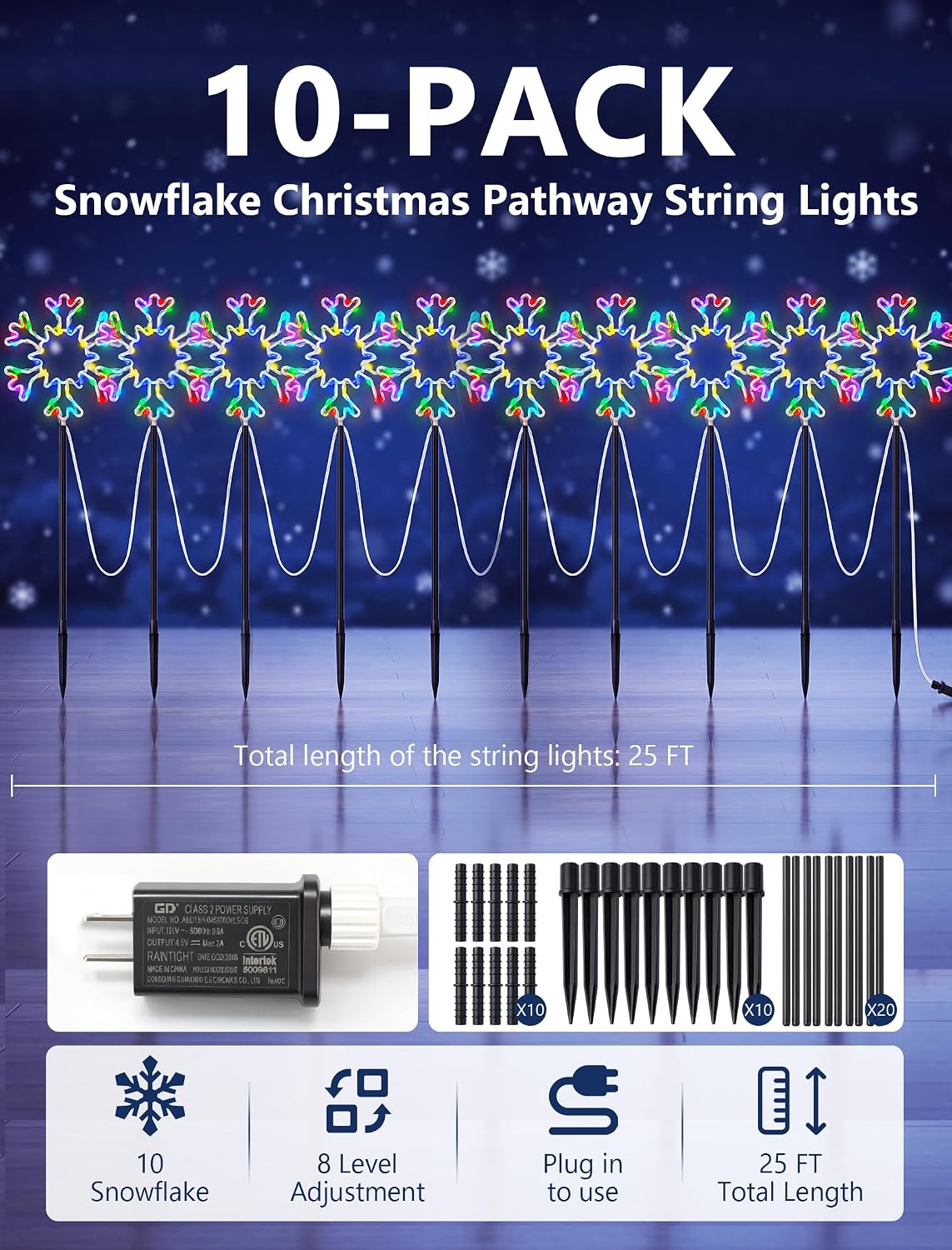 크리스마스 눈꽃 모양 야외 통로 조명 세트, 25피트, - Outdoor Lighting Pathway 리뷰 및 가격