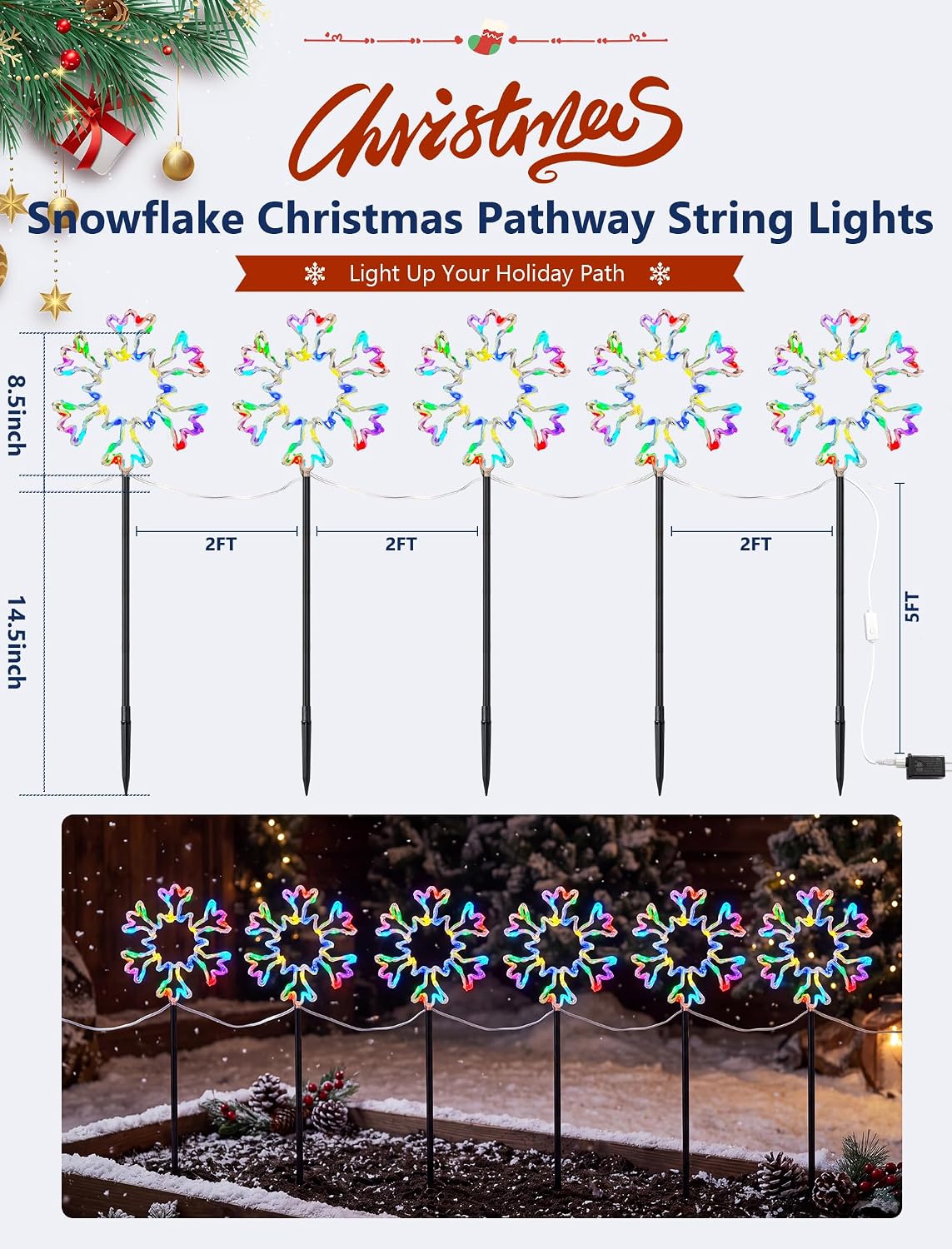 크리스마스 눈꽃 모양 야외 통로 조명 세트, 25피트, - Outdoor Lighting Pathway 리뷰 및 가격