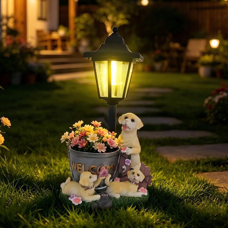 태양광 조명이 달린 골든 리트리버 화분 장식 조형물,  - Outdoor Lighting And Landscape 리뷰 및 가격