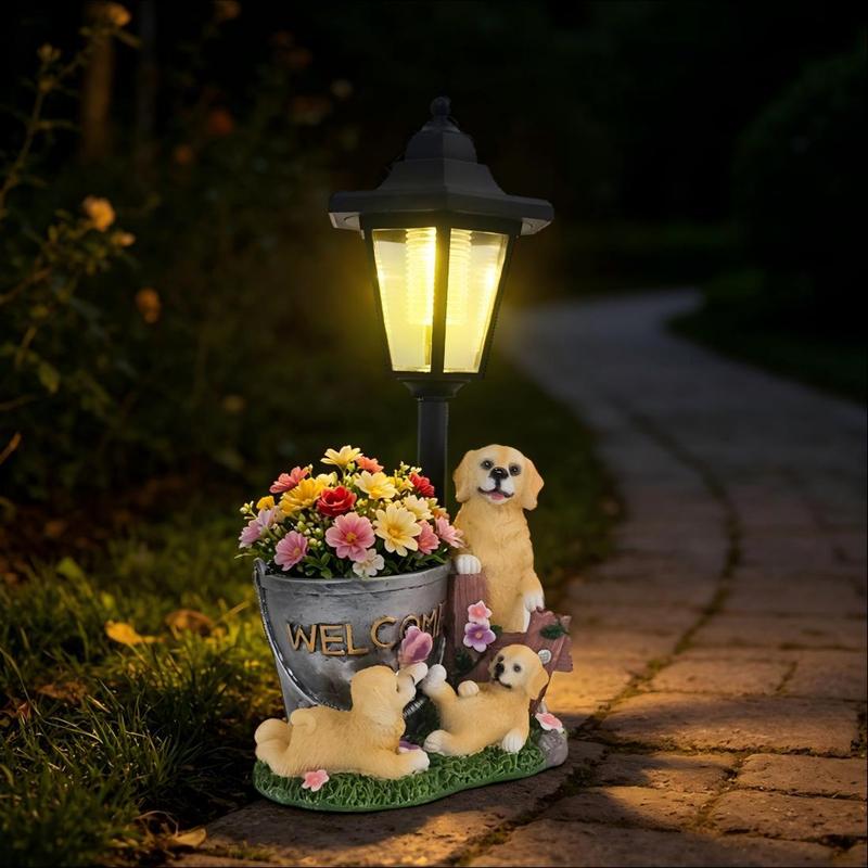 태양광 조명이 달린 골든 리트리버 화분 장식 조형물,  - Outdoor Lighting And Landscape 리뷰 및 가격