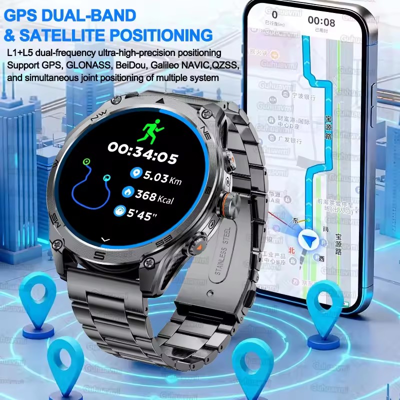 새로운 군용 내장 GPS 트랙 스마트워치 남성용 아웃도 - Outdoor Lighting Track 리뷰 및 가격